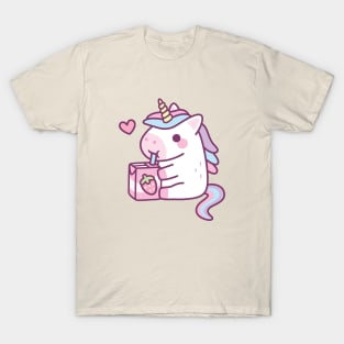 Cute Little Unicorn Loves Strawberry Milk T-Shirt